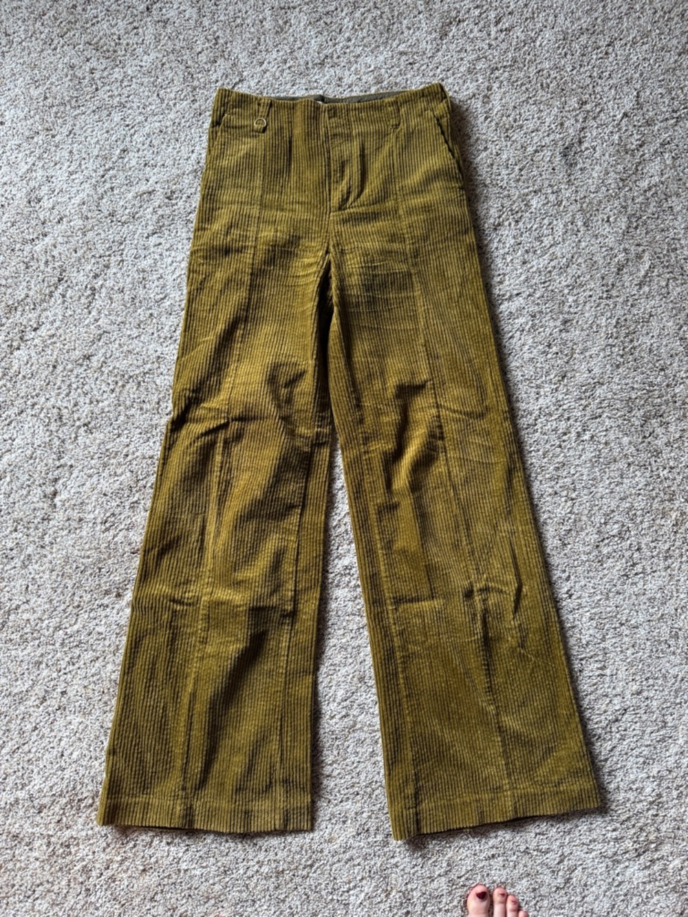 Anthropologie Olive Green Corduroy Wide-Leg Trousers